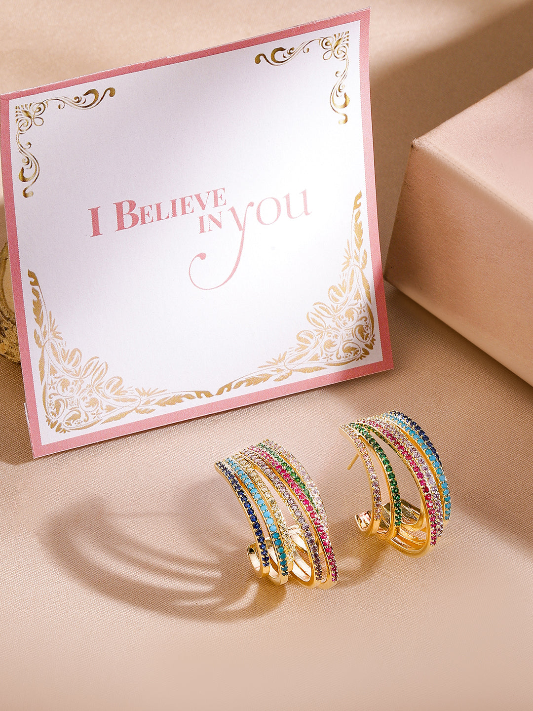 Rainbow Glow Multi Zirconia Hoops Huggies Mullticolor