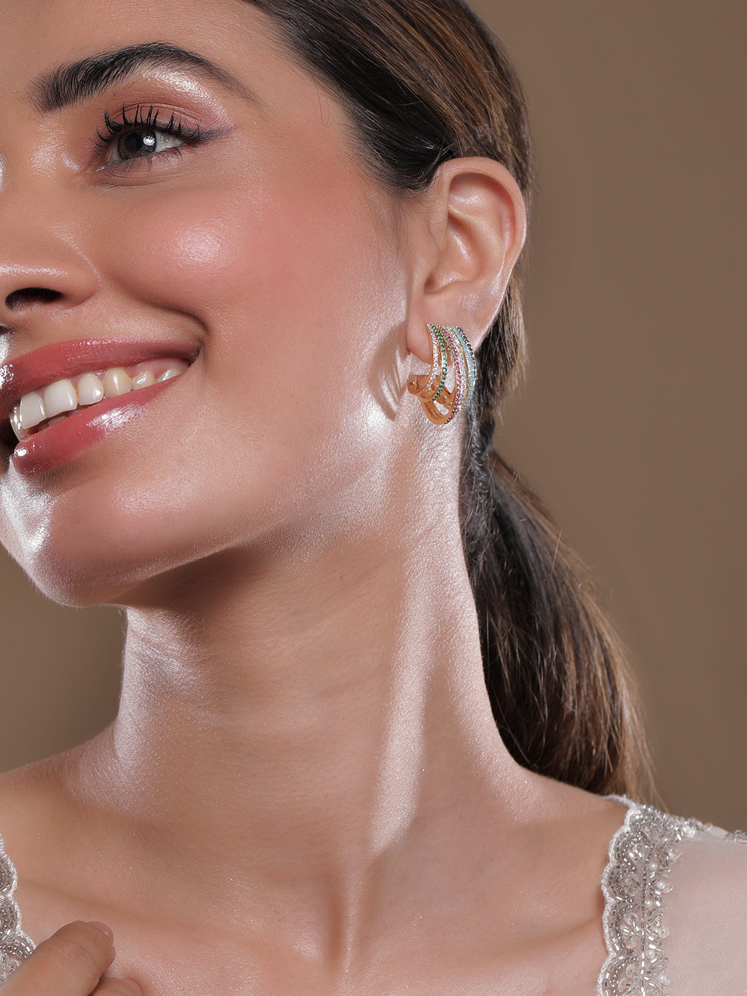 Rainbow Glow Multi Zirconia Hoops Huggies Mullticolor