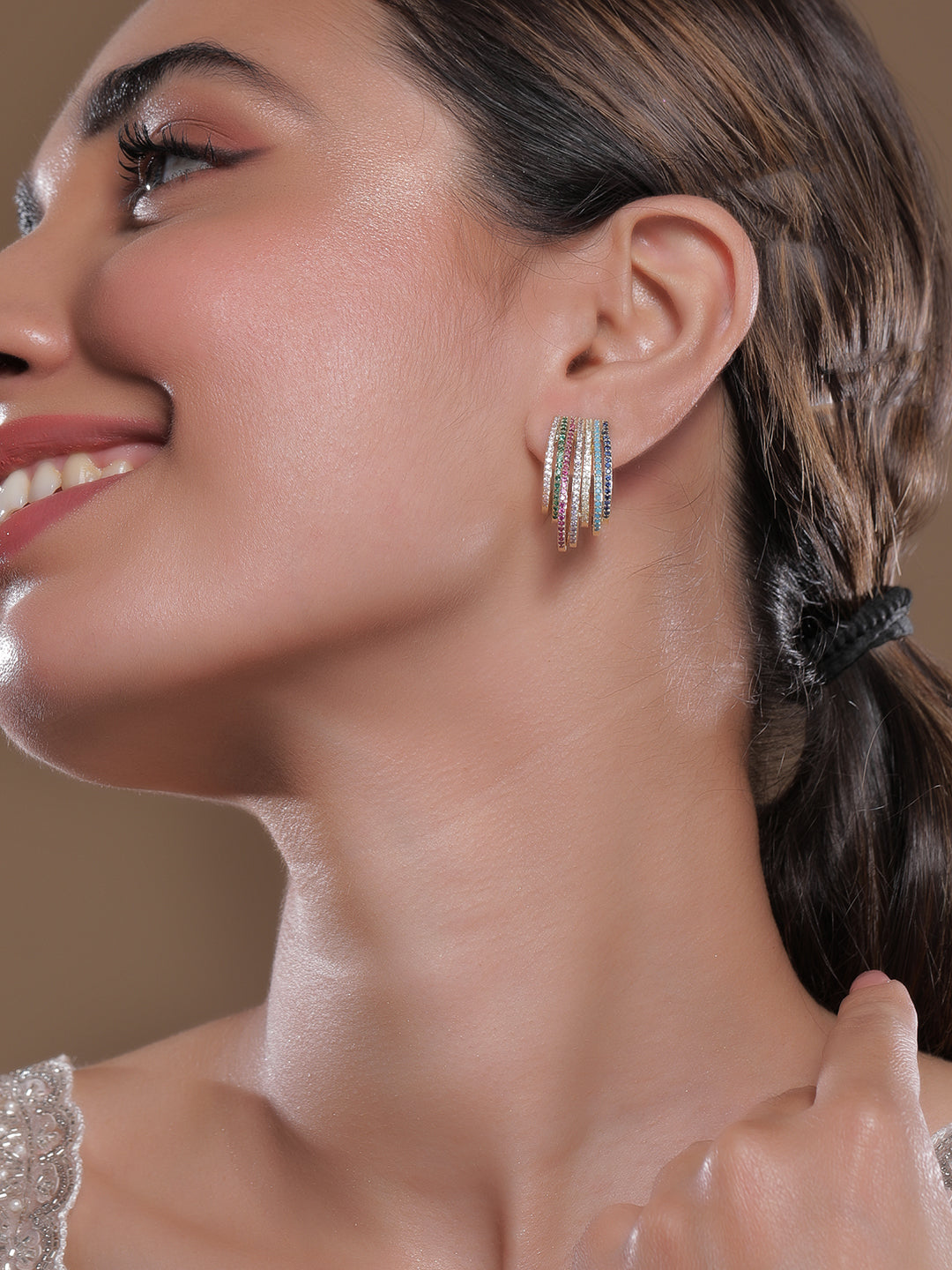 Rainbow Glow Multi Zirconia Hoops Huggies Mullticolor