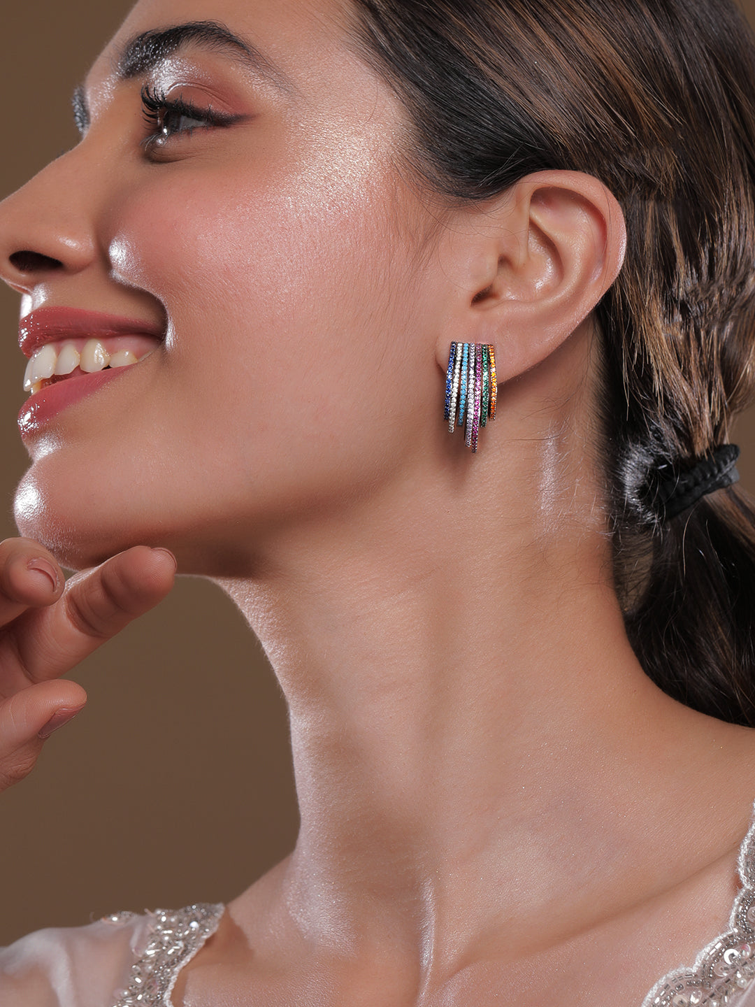 Midnight Rainbow Shine Hoop Earrings Multicolor