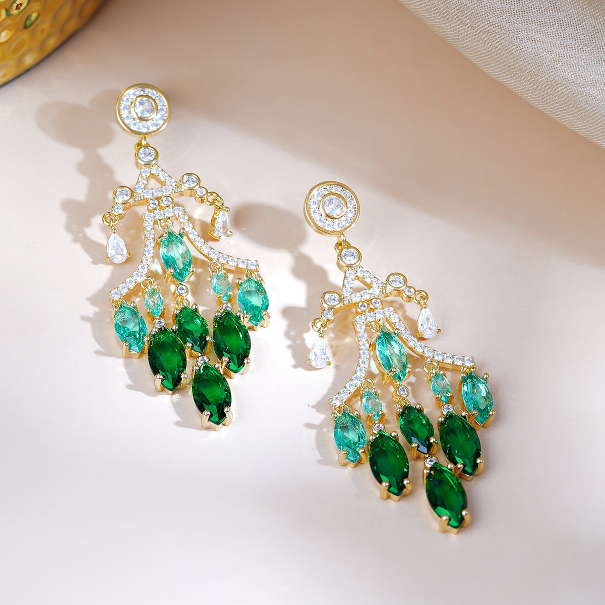 Statement Chandelier American Diamond Zirconia Danglers Gold