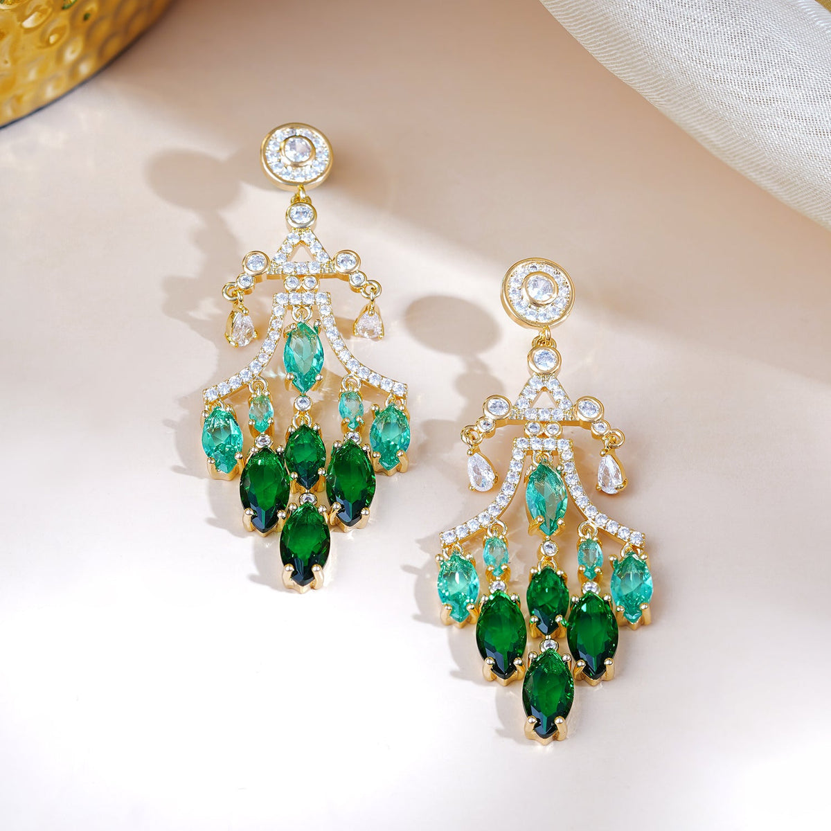 Statement Chandelier American Diamond Zirconia Danglers Gold