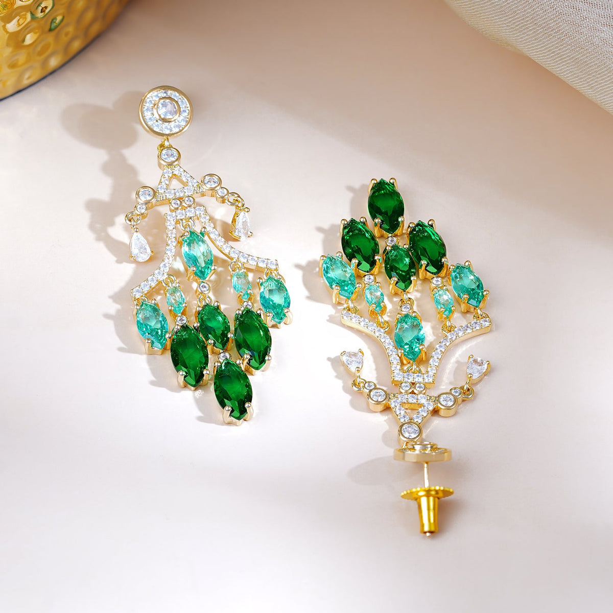Statement Chandelier American Diamond Zirconia Danglers Gold