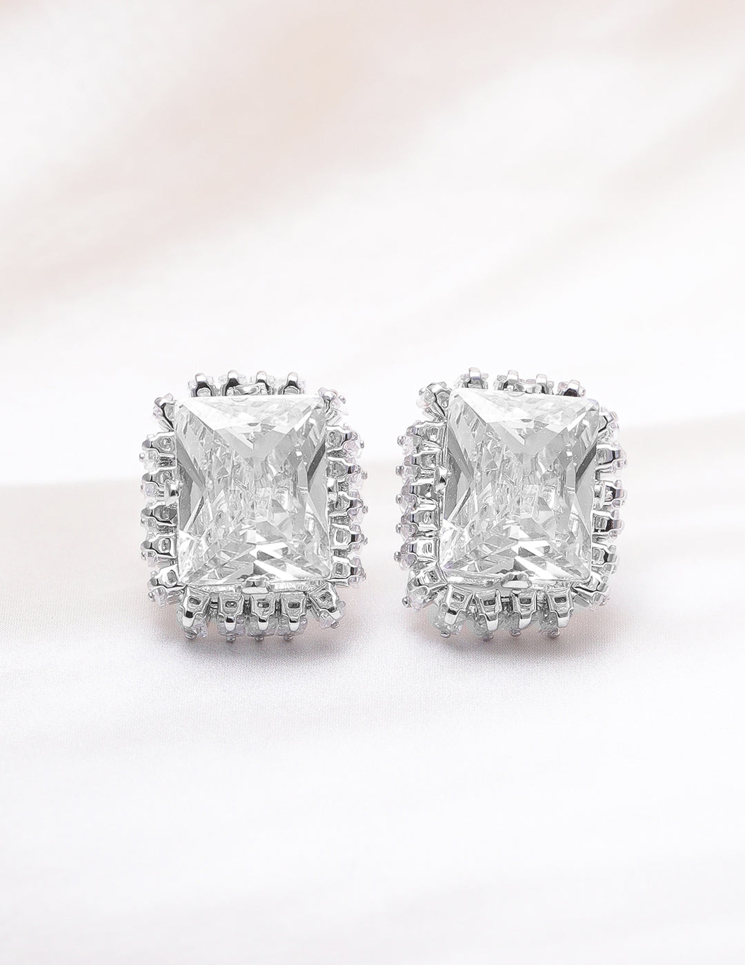 Opulent White Crystal Studs Gold