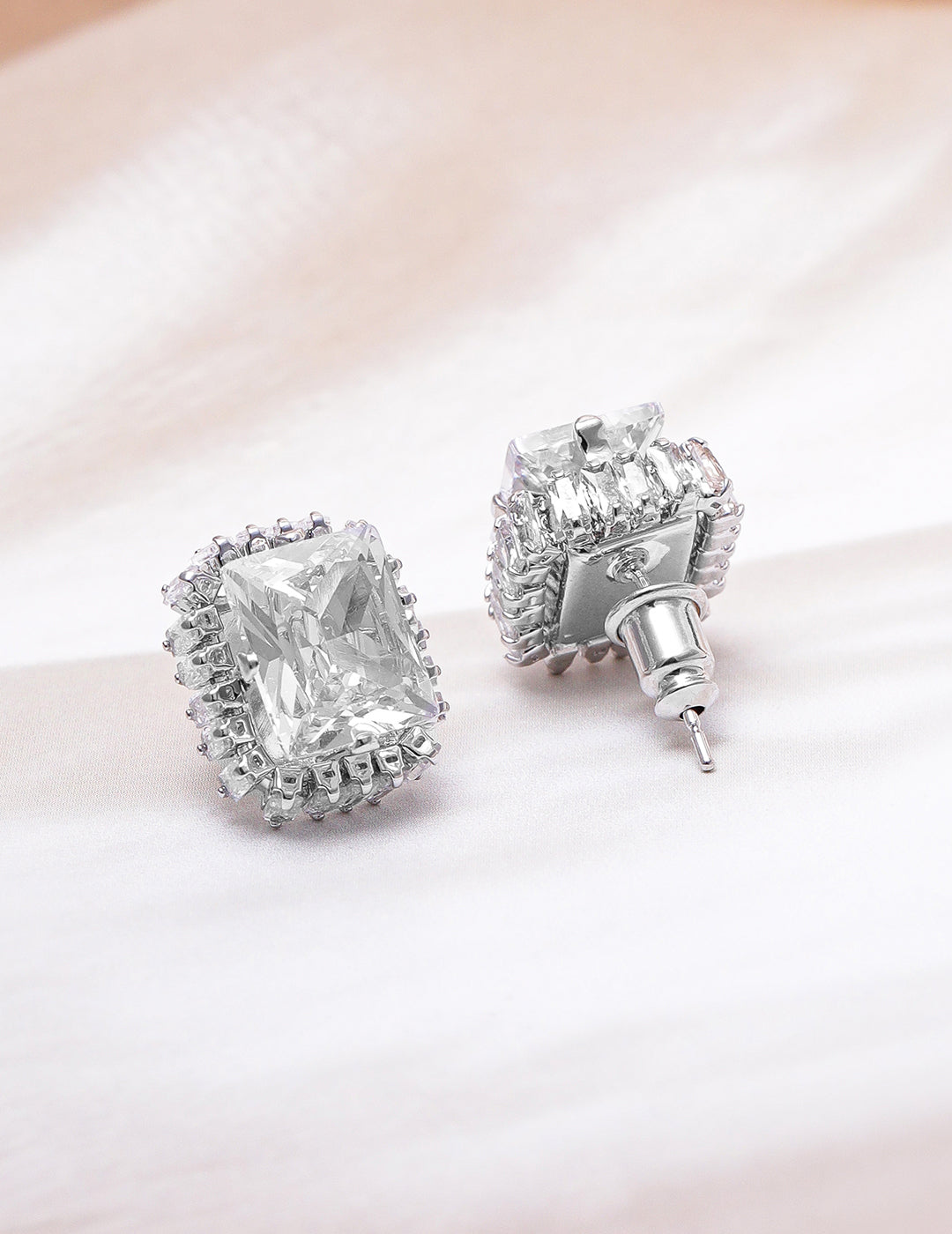 Opulent White Crystal Studs Gold