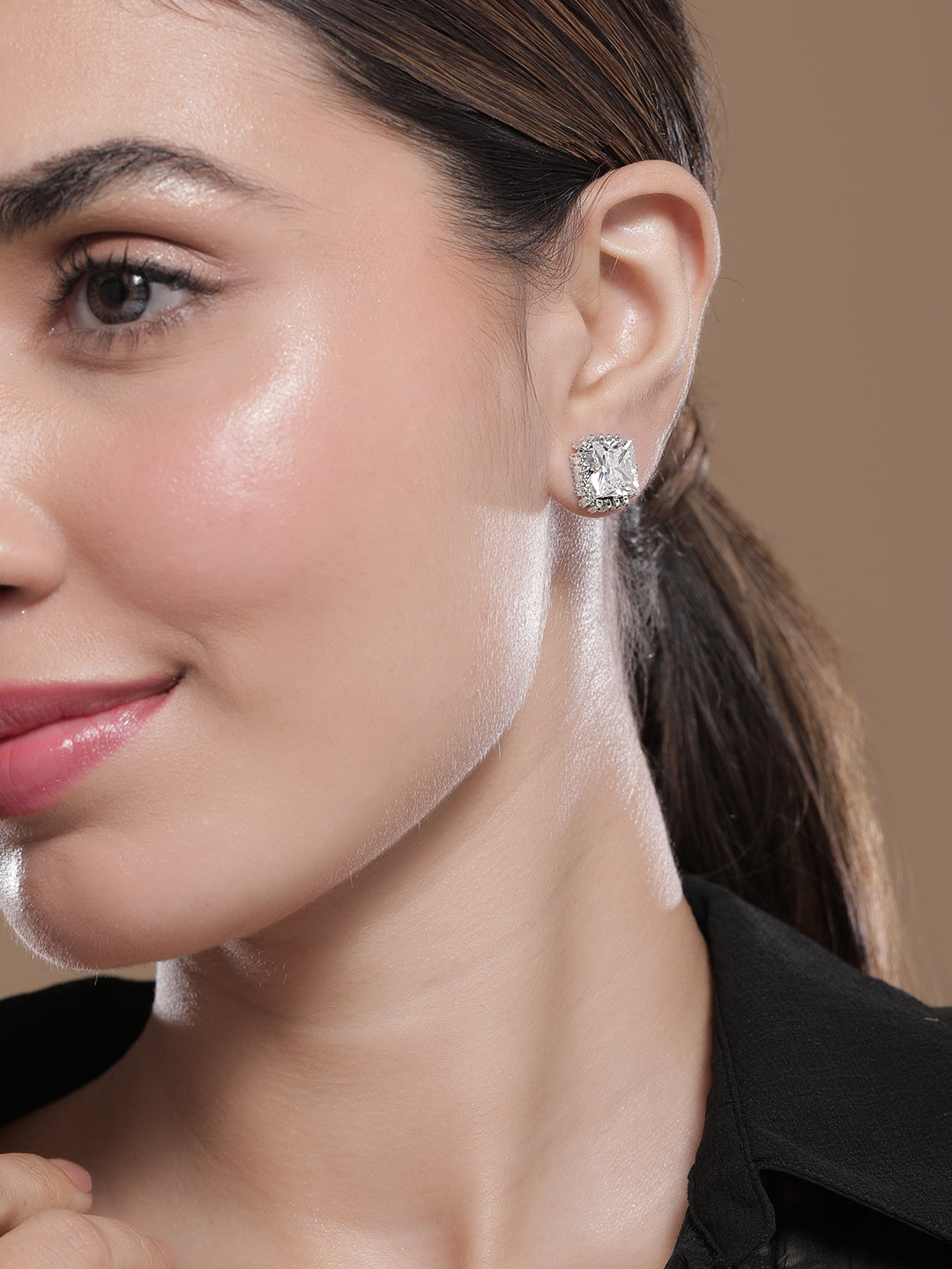Opulent White Crystal Studs Gold