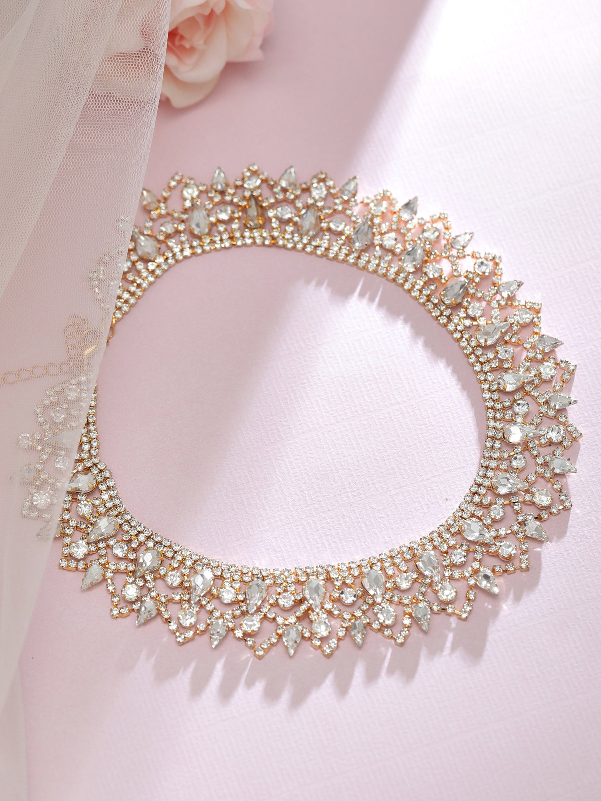 【Rubans】 Gold Plated Handcrafted Rhinestone Necklace｜ゴールドメッキ ハンドクラフト ラインストーン ネックレス