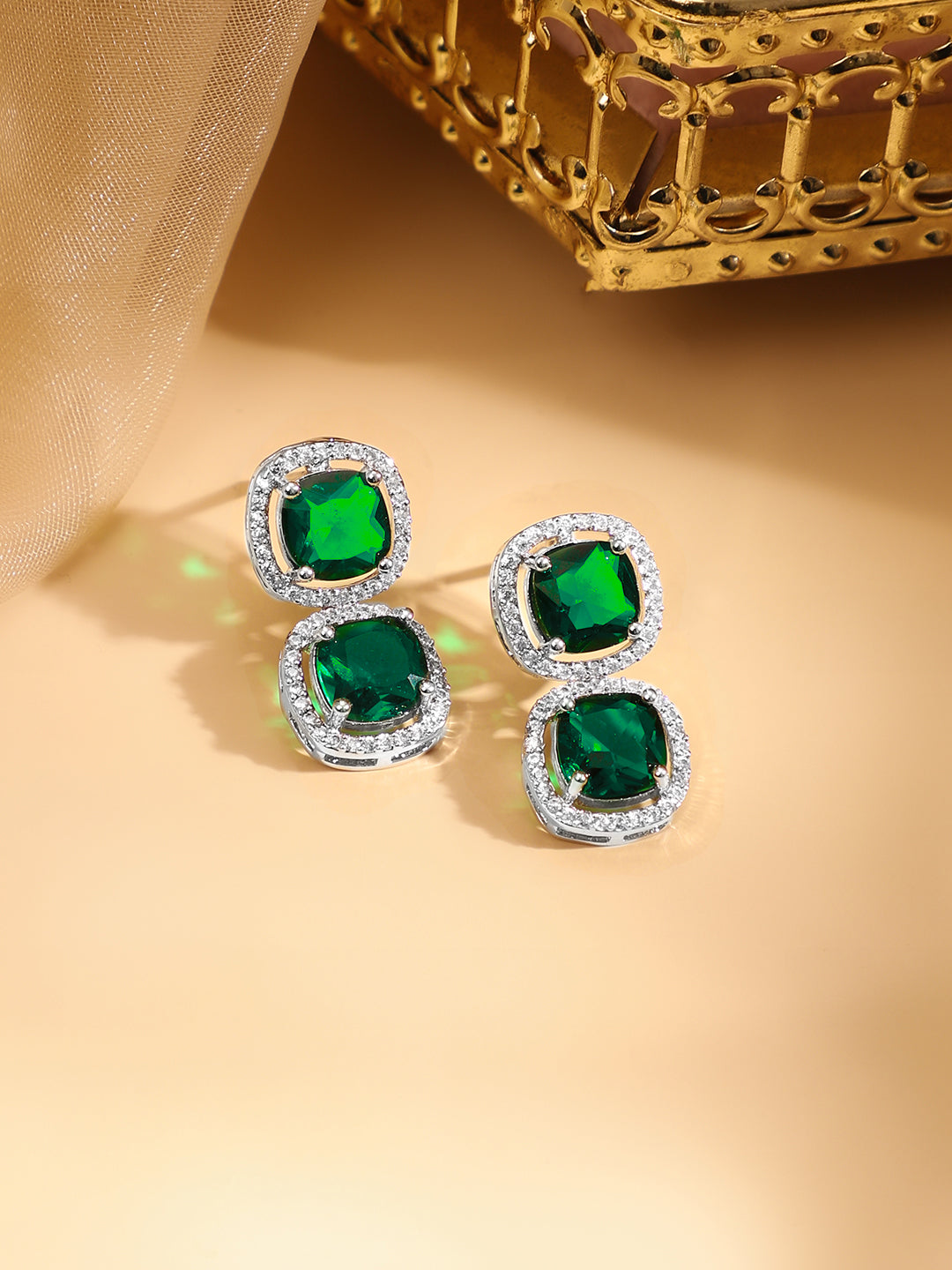 American Diamond Zirconia Emerald Necklace Set フリーサイズ