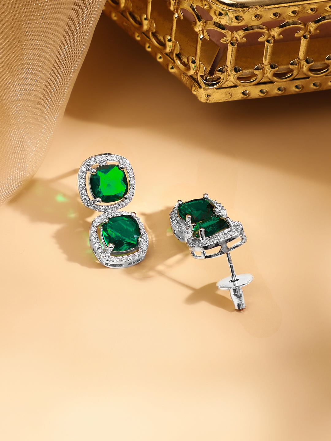American Diamond Zirconia Emerald Necklace Set フリーサイズ