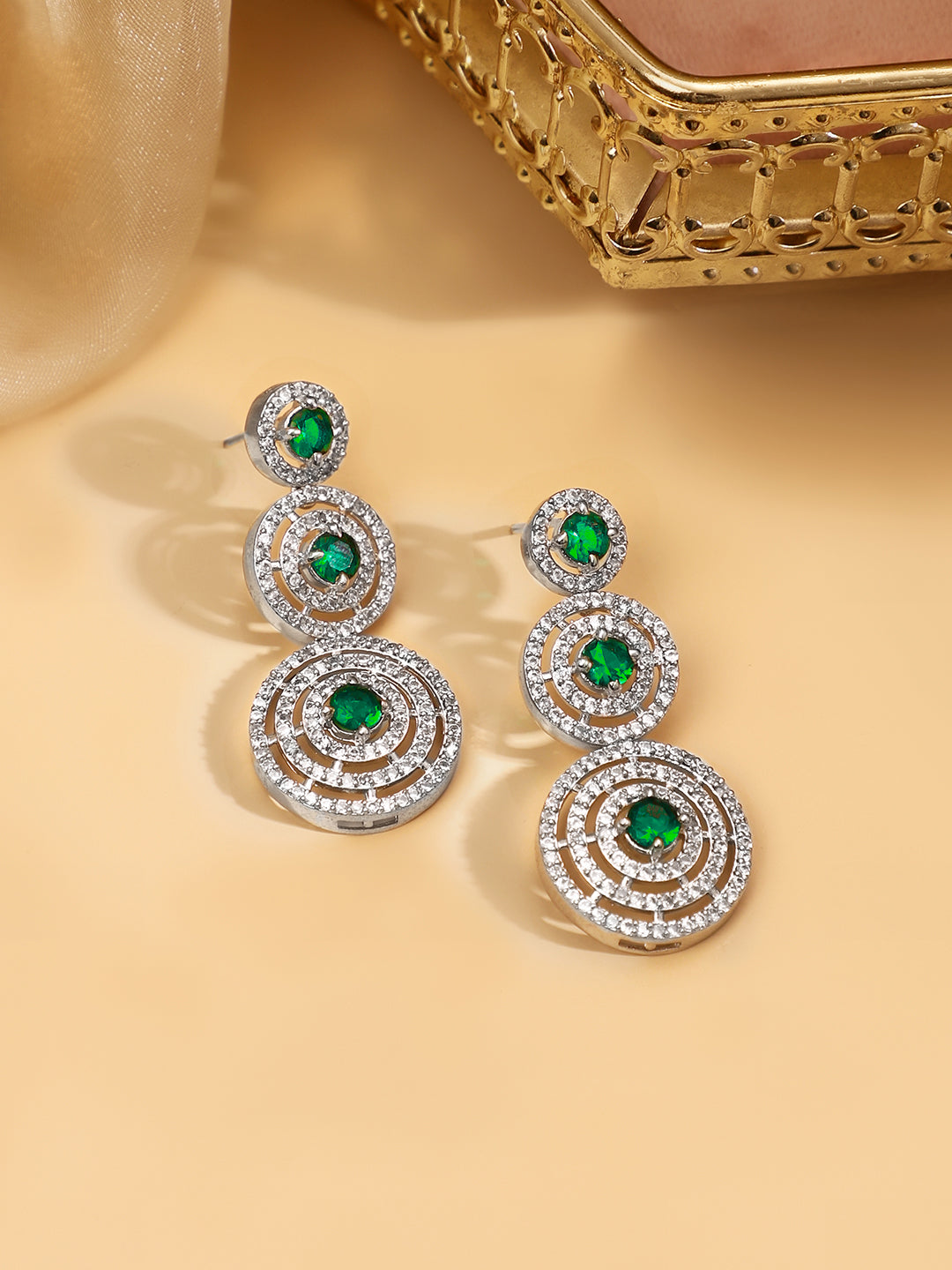 Rubans Rhodium Plated Emerald Green Zircons Studded Jewellery Set フリーサイズ