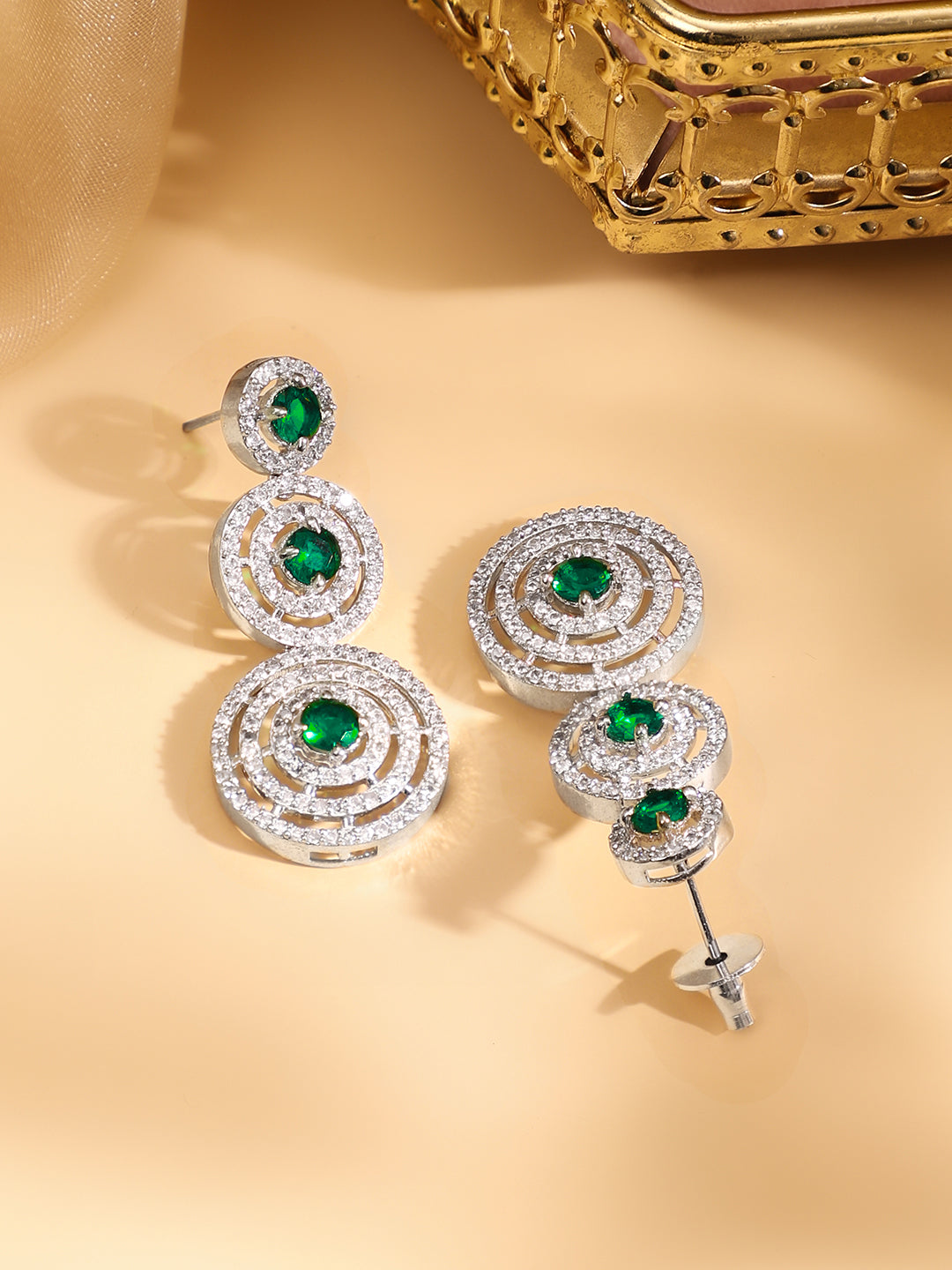 Rubans Rhodium Plated Emerald Green Zircons Studded Jewellery Set フリーサイズ