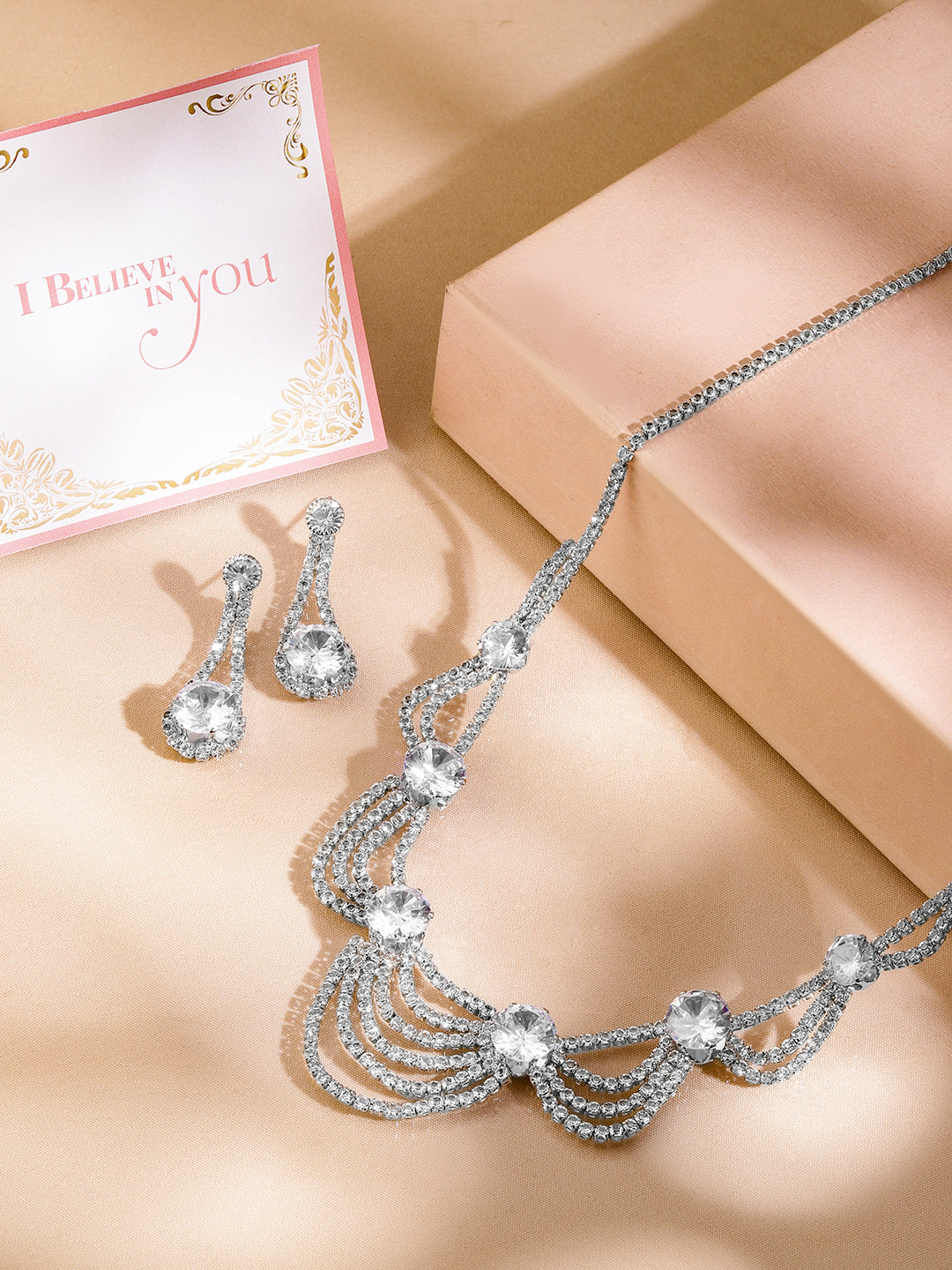 Layered Necklace Set in American Diamond Zirconia Silver