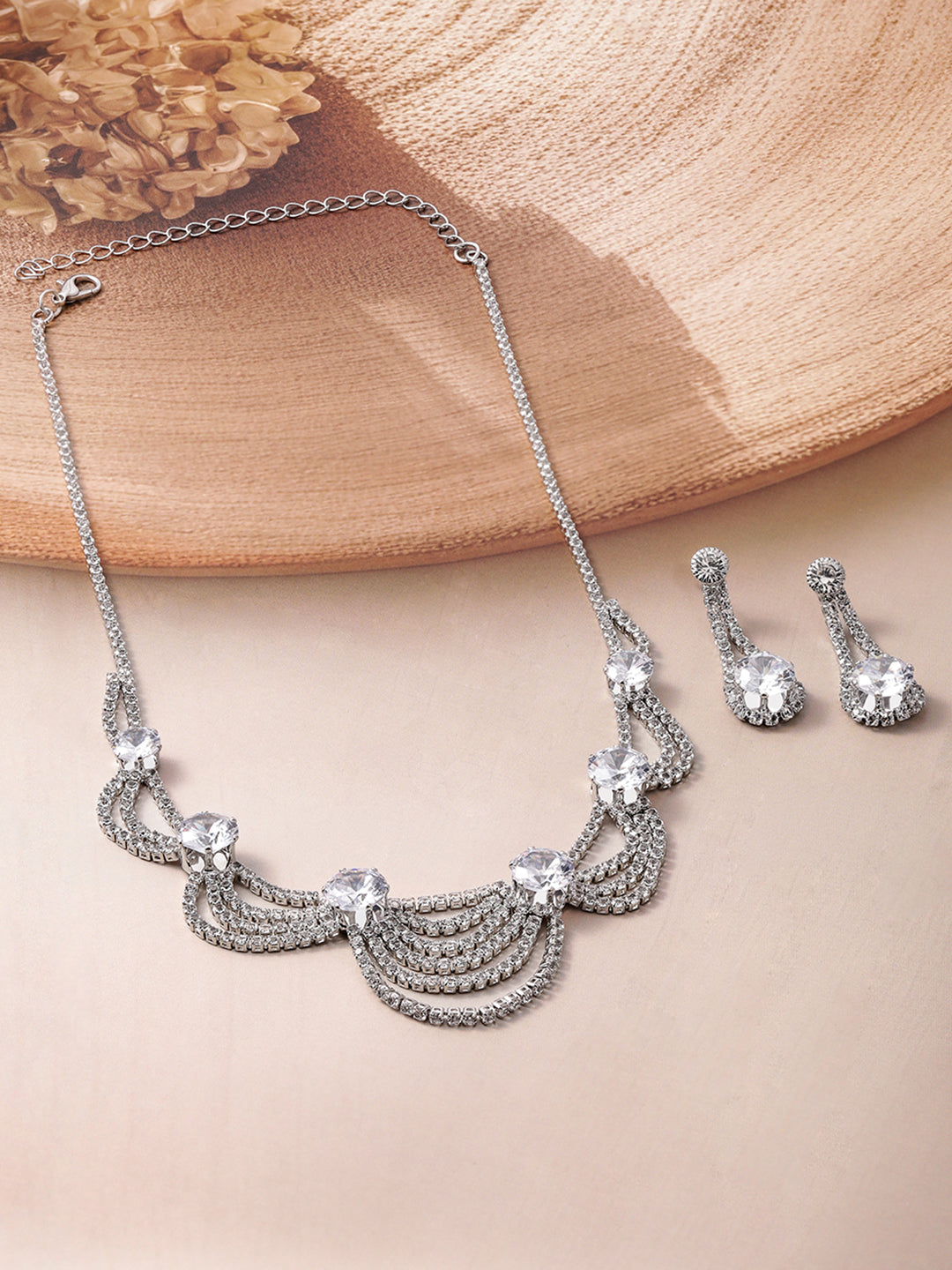 Layered Necklace Set in American Diamond Zirconia Silver