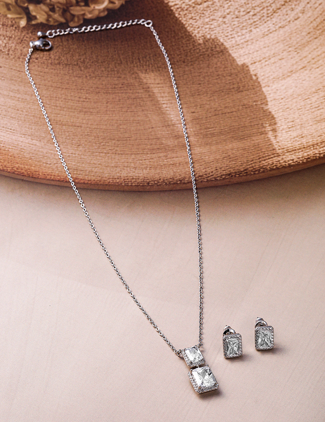 【Rubans】 Rhodium Plated Octo CZ Pendant Set｜ロジウムメッキ オクト ジルコニア ペンダントセット