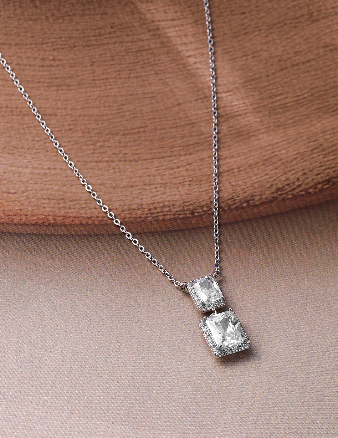 【Rubans】 Rhodium Plated Octo CZ Pendant Set｜ロジウムメッキ オクト ジルコニア ペンダントセット