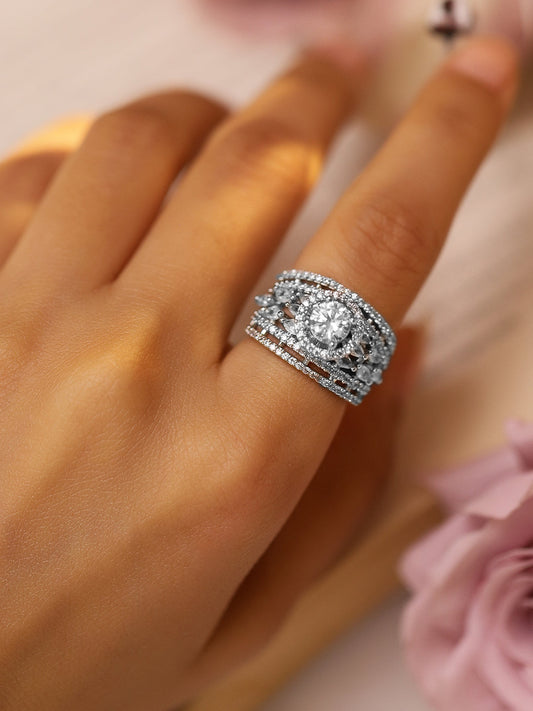 American Diamond Zirconia Studded Ring フリーサイズ