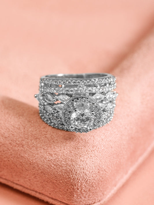 American Diamond Zirconia Studded Ring フリーサイズ