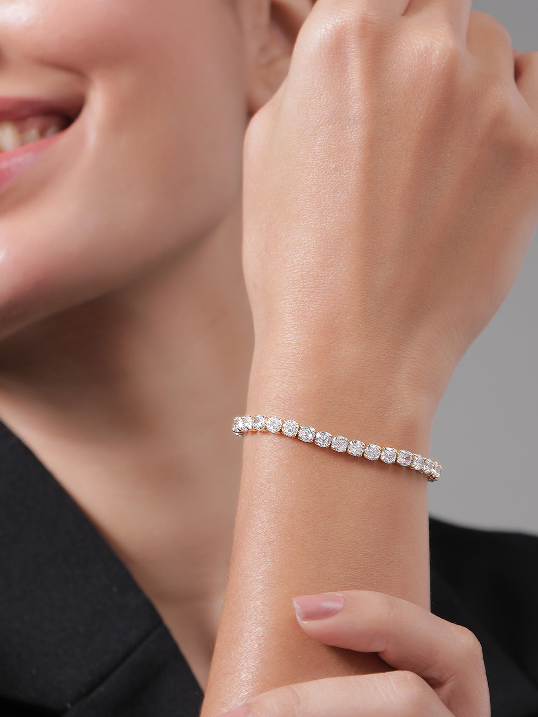 18K Gold Plated Cubic Zirconia Studded Statement Tennis Bracelet Silver