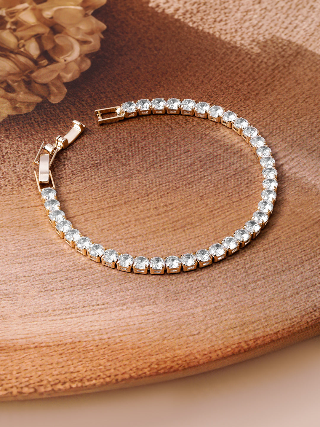 18K Gold Plated Cubic Zirconia Studded Statement Tennis Bracelet Silver
