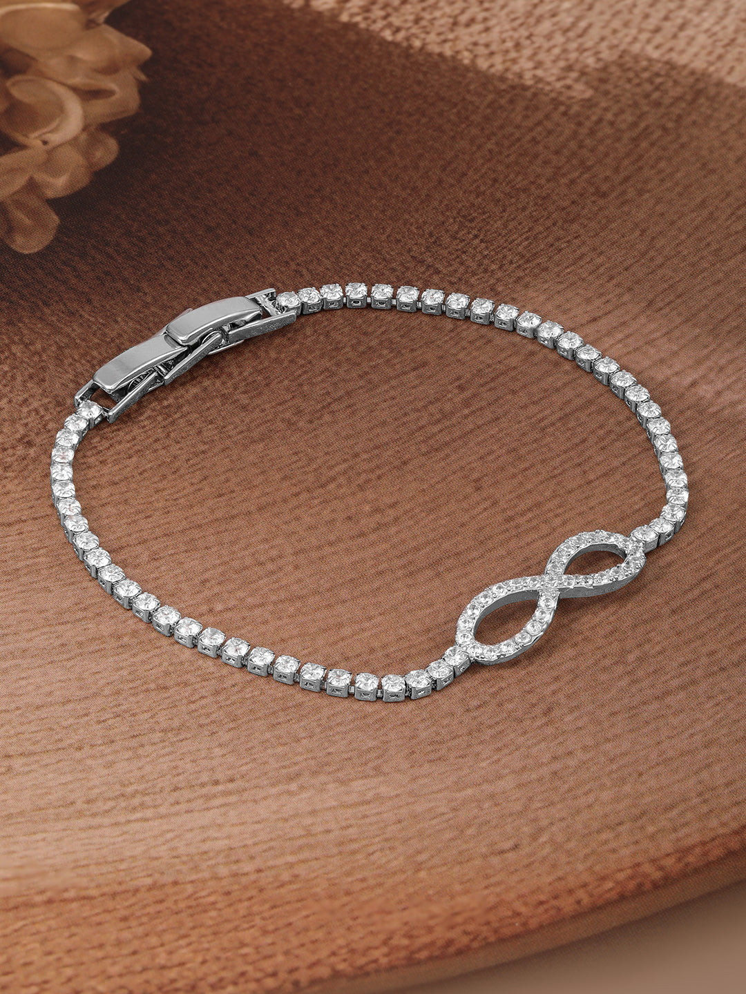Rubans Rhodium Plated Cubic Zirconia Studded Premium Charm Bracelet Silver
