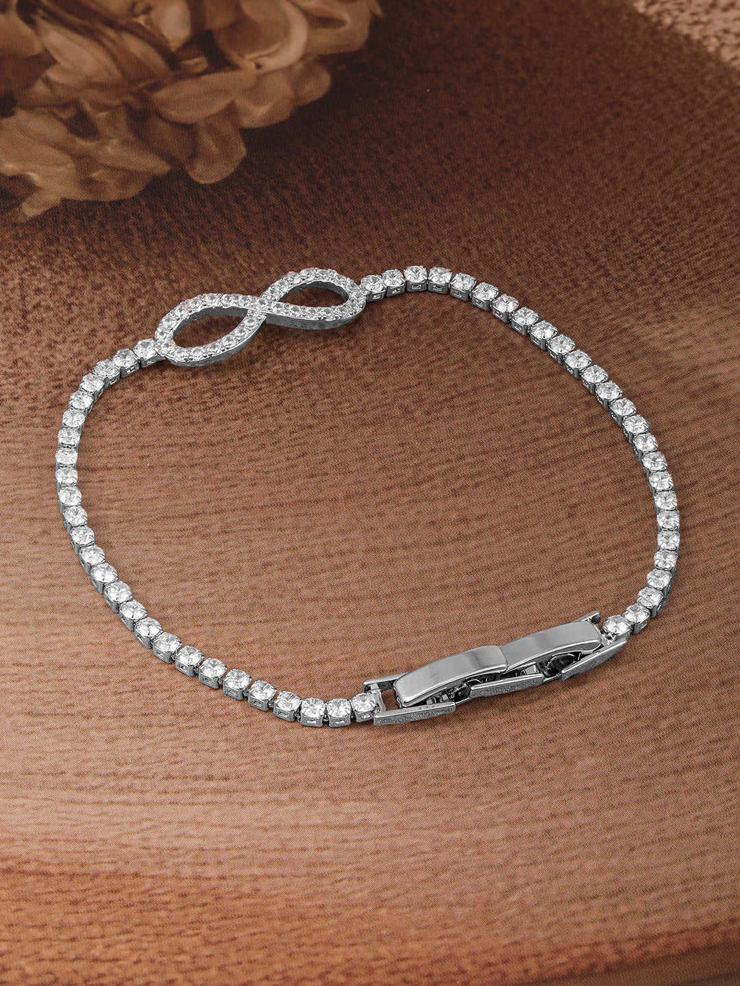 Rubans Rhodium Plated Cubic Zirconia Studded Premium Charm Bracelet Silver
