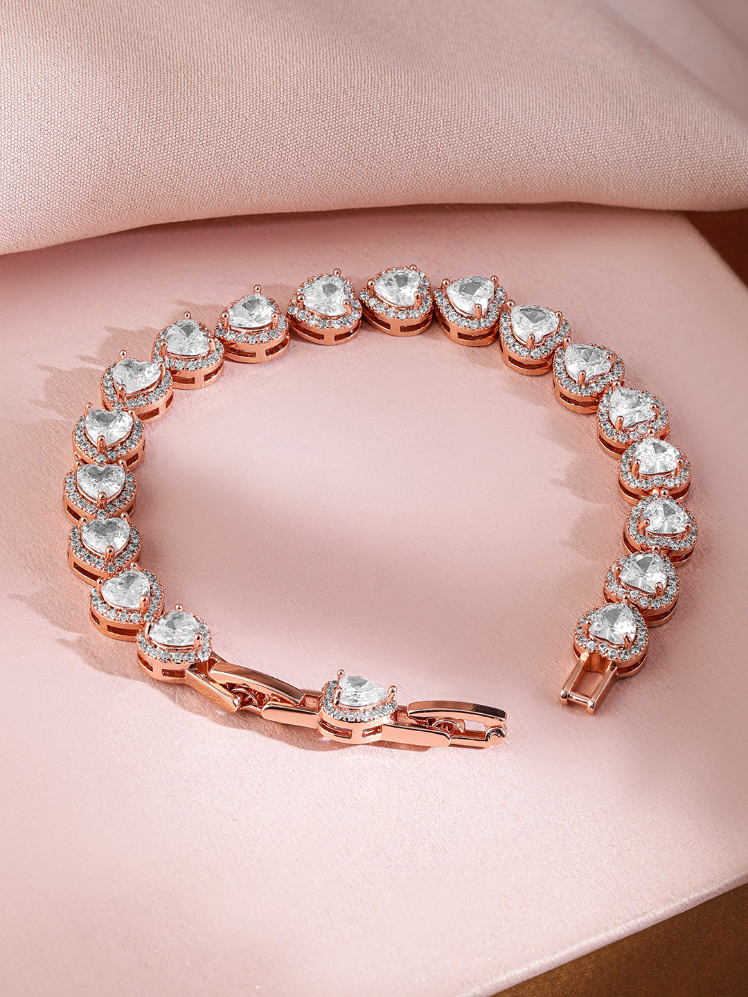 Rubans 18K Rose Gold-Plated AAA Cubic Zirconia Studded Heart Tennis Bracelet Rose Gold