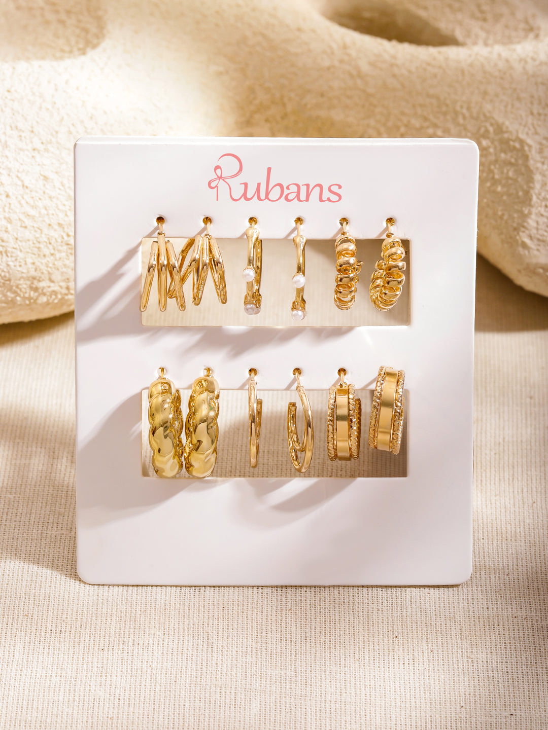 Pack of 6 Gold Toned Hoop Earrings フリーサイズ