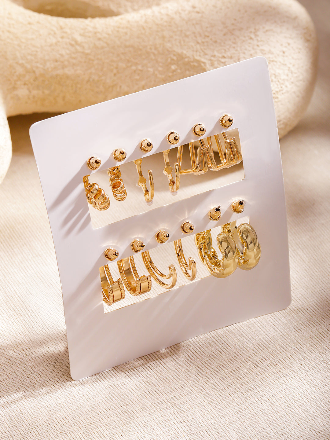 Pack of 6 Gold Toned Hoop Earrings フリーサイズ