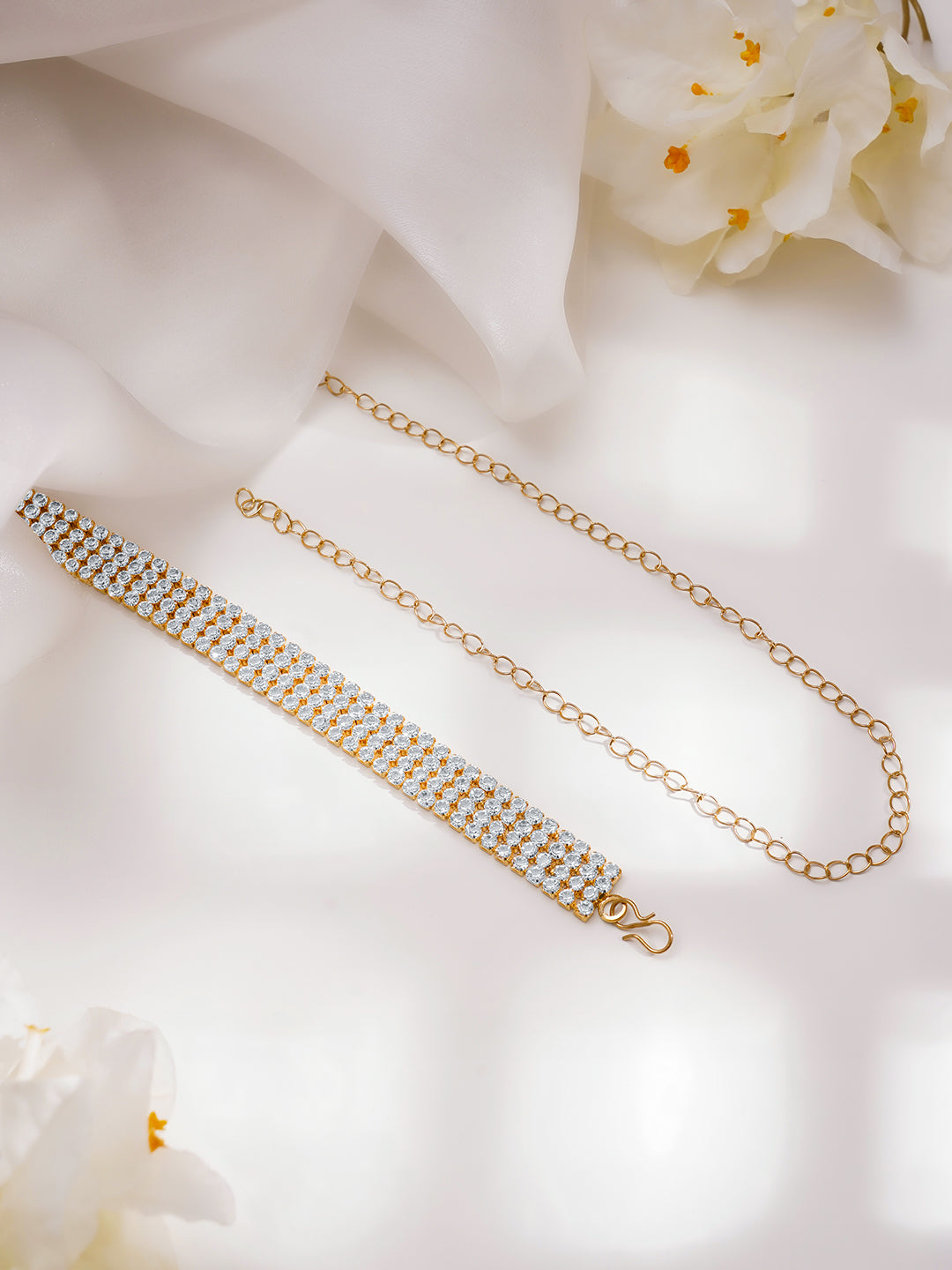 Rubans 18K Gold Plated Brass Cubic Zirconia Studded Waist Belt フリーサイズ