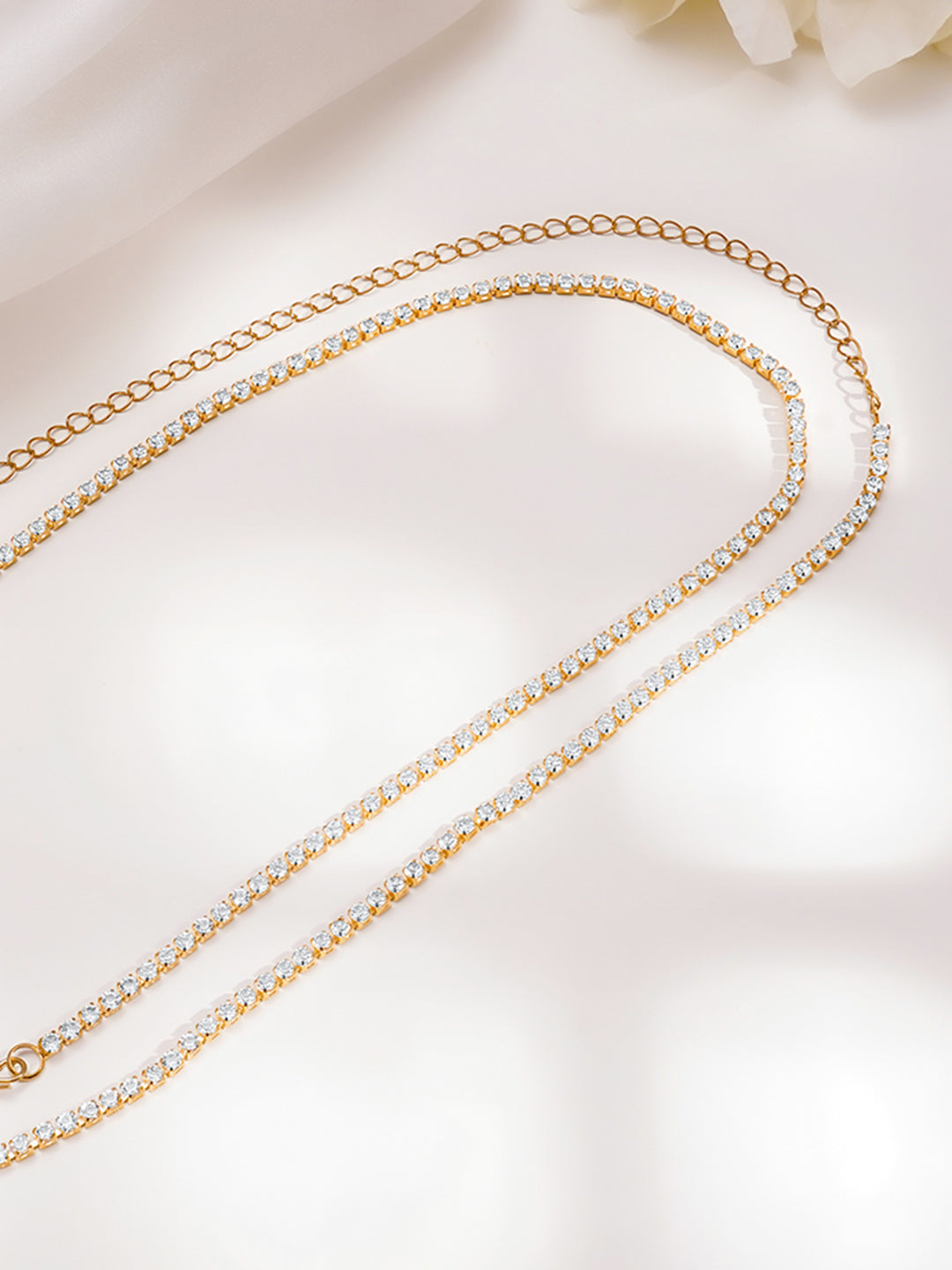 Rubans 18K Gold Plated Brass Cubic Zirconia Studded Sleek Waist Belt フリーサイズ