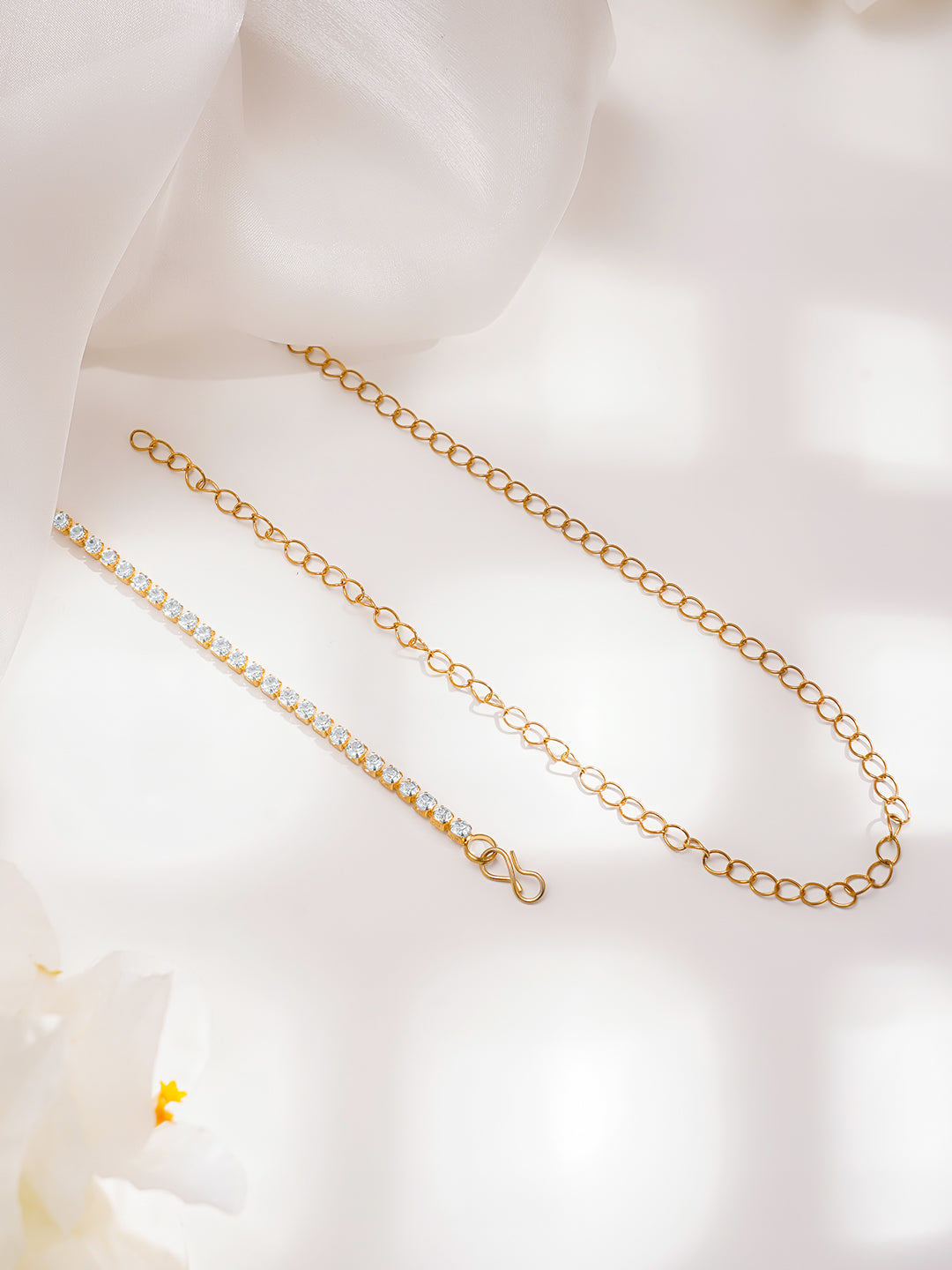 Rubans 18K Gold Plated Brass Cubic Zirconia Studded Sleek Waist Belt フリーサイズ