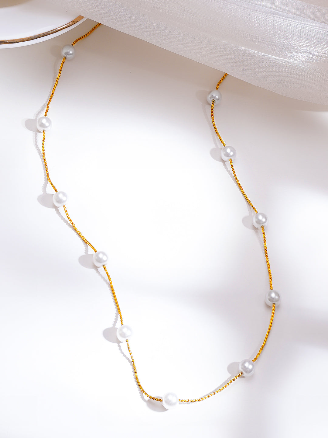 Demi Fine 18K Gold Plated Stainless Steel Pearl Beaded Chain Necklace フリーサイズ