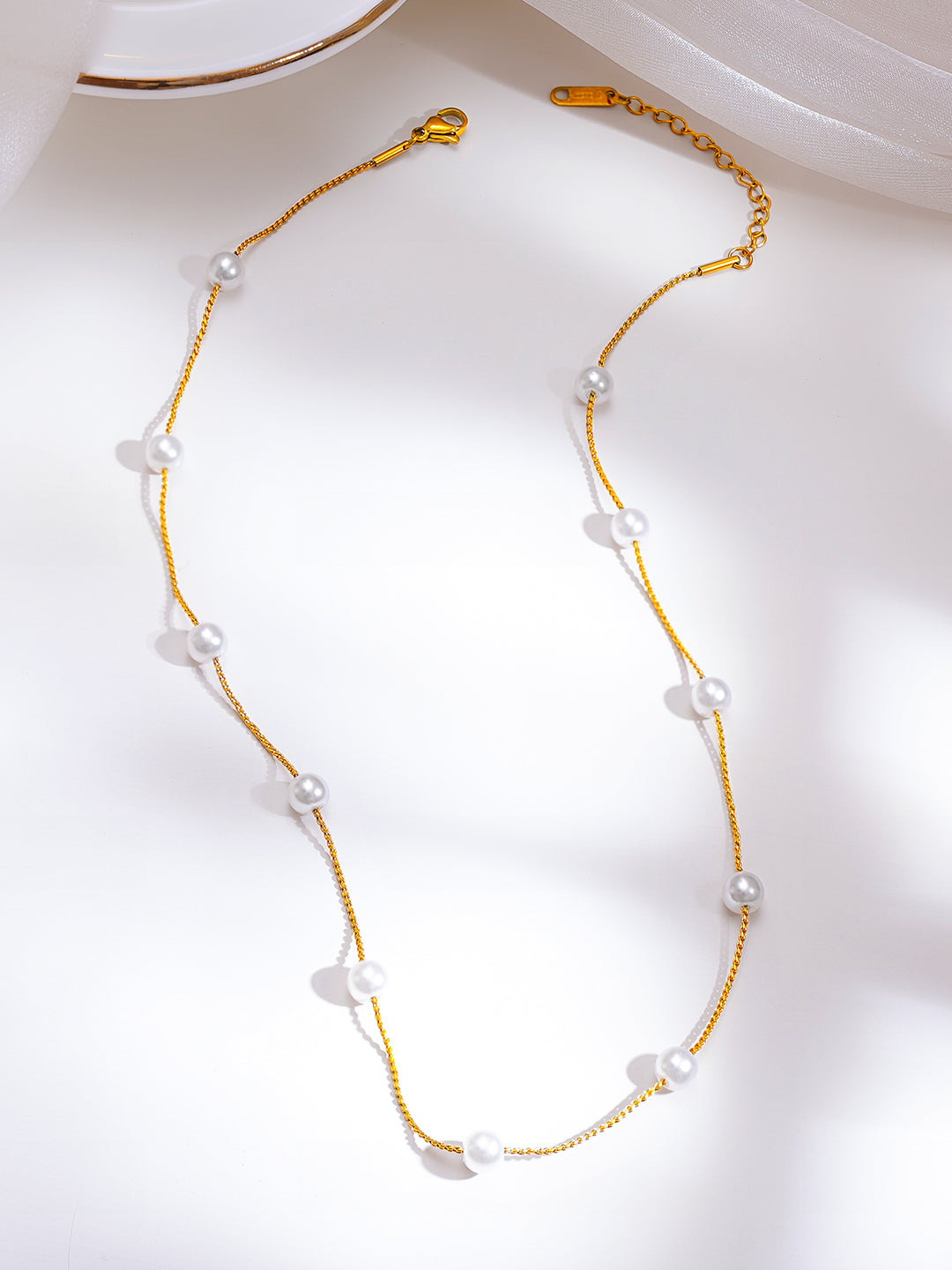 Demi Fine 18K Gold Plated Stainless Steel Pearl Beaded Chain Necklace フリーサイズ