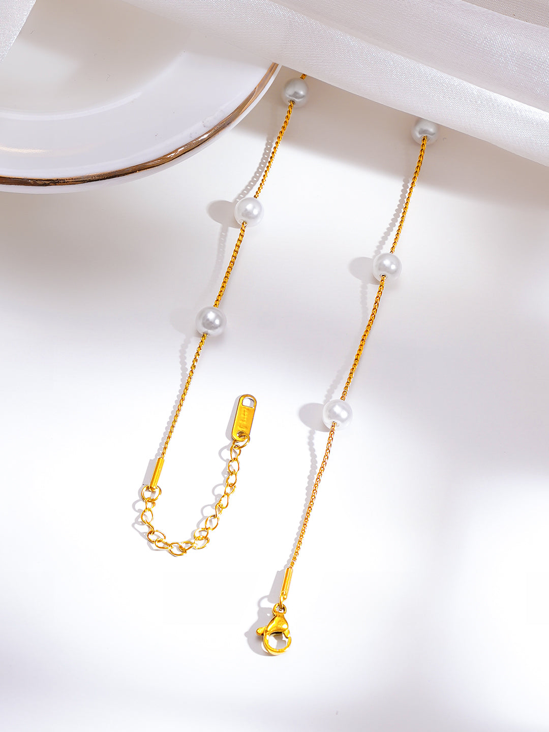 Demi Fine 18K Gold Plated Stainless Steel Pearl Beaded Chain Necklace フリーサイズ