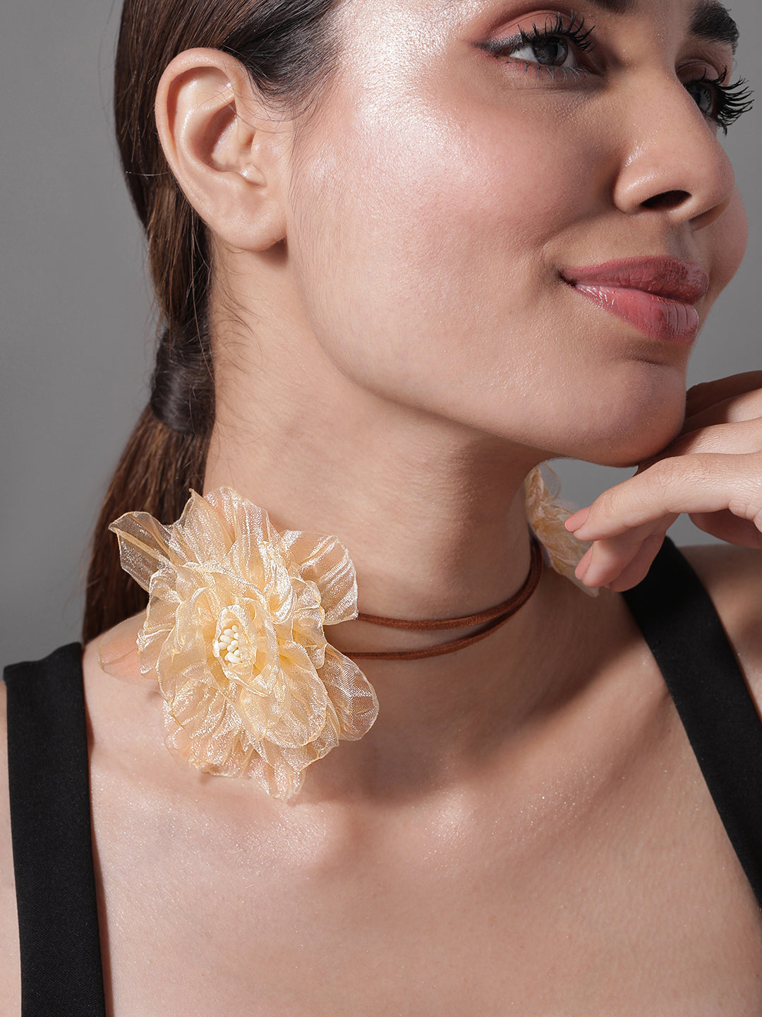 Delicately Graceful Pink Floral Statement Necklace pink
