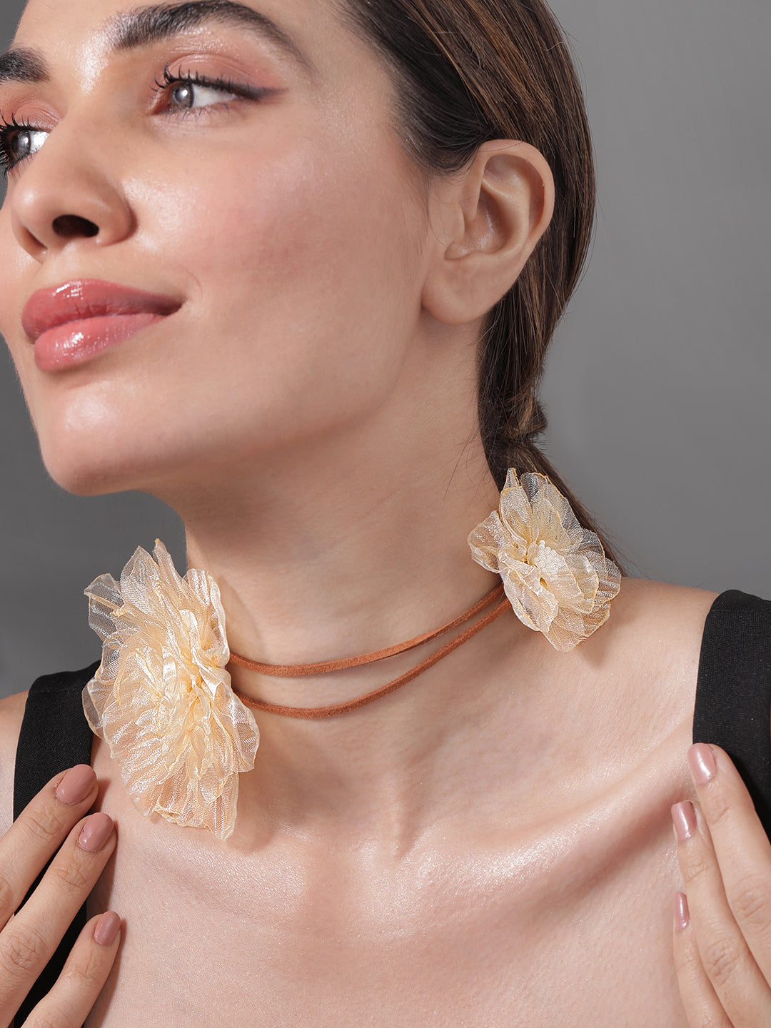 Delicately Graceful Pink Floral Statement Necklace pink