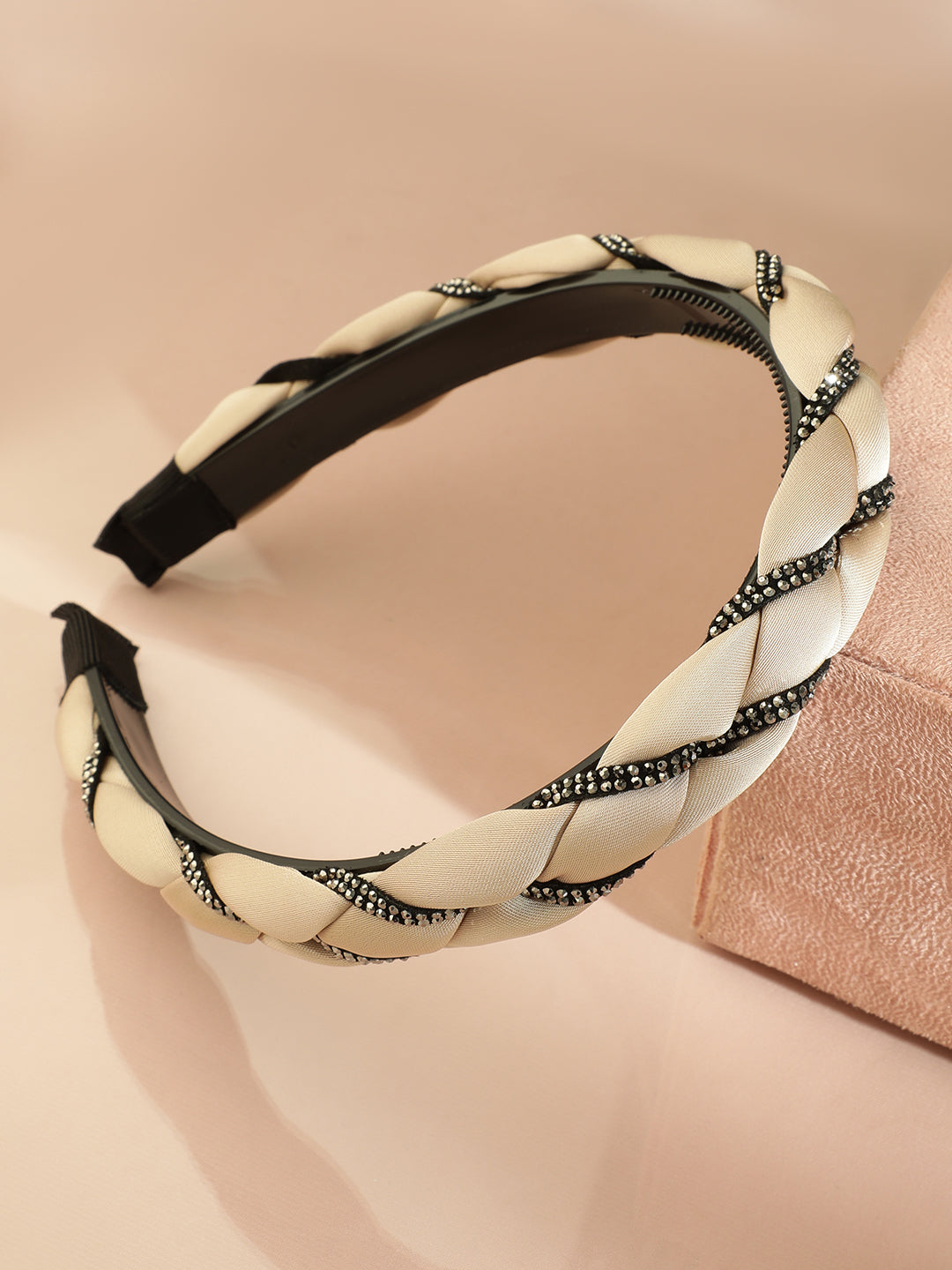 Braided Beige Studded Satin Headband フリーサイズ