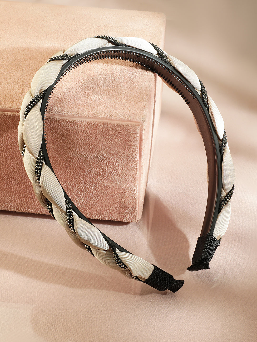 Braided Beige Studded Satin Headband フリーサイズ