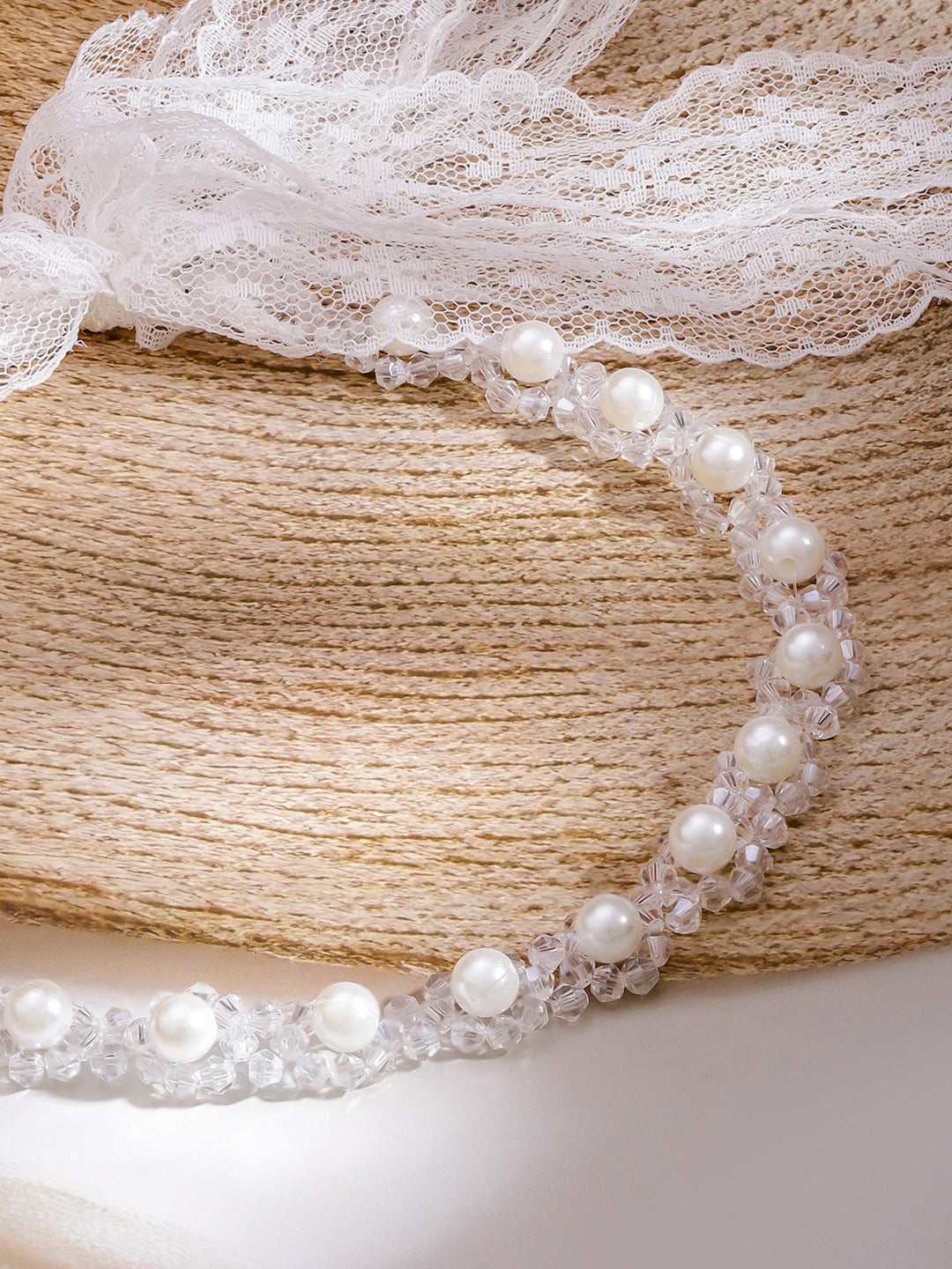 Gleaming Crystal & Pearl Hair Band フリーサイズ