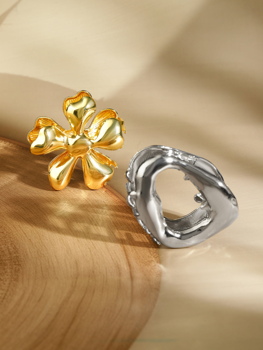 Floral Gold & Abstract Silver Hair Clips Dual Tone
