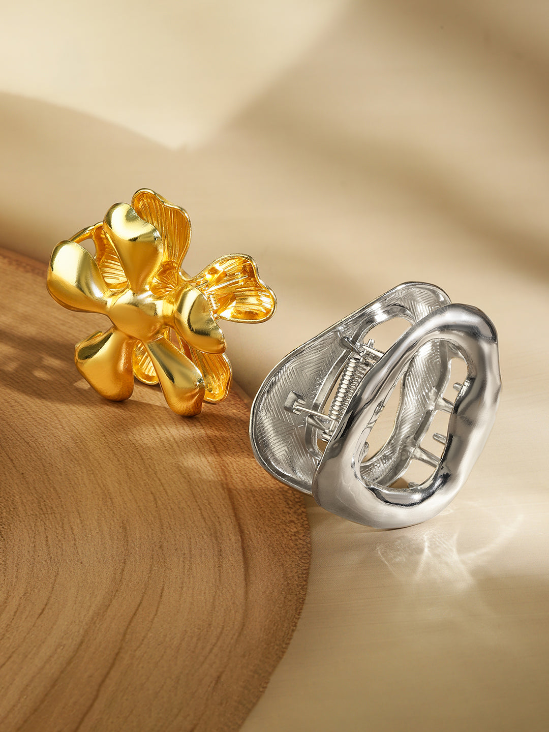 Floral Gold & Abstract Silver Hair Clips Dual Tone