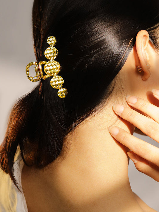 Gold Textured & Heart Motif Hair Clips Gold