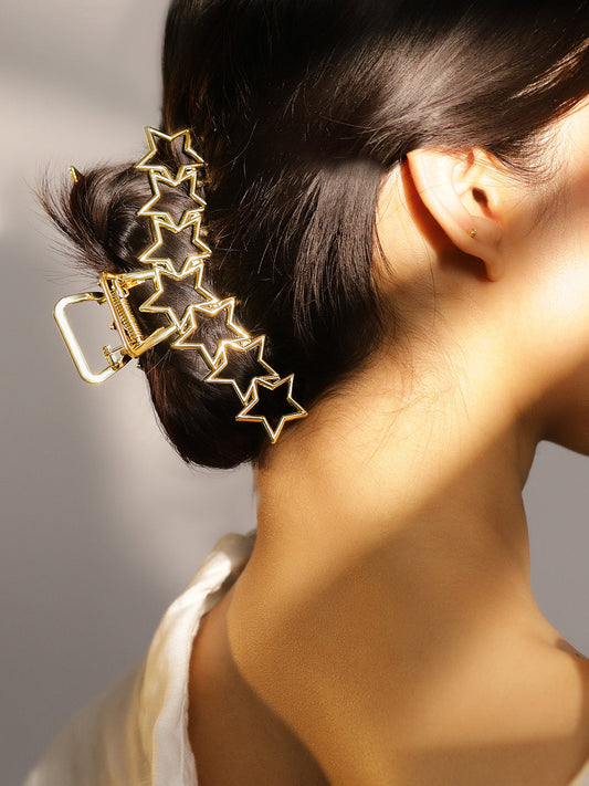 Star Motif & Gold Textured Hair Clips Gold
