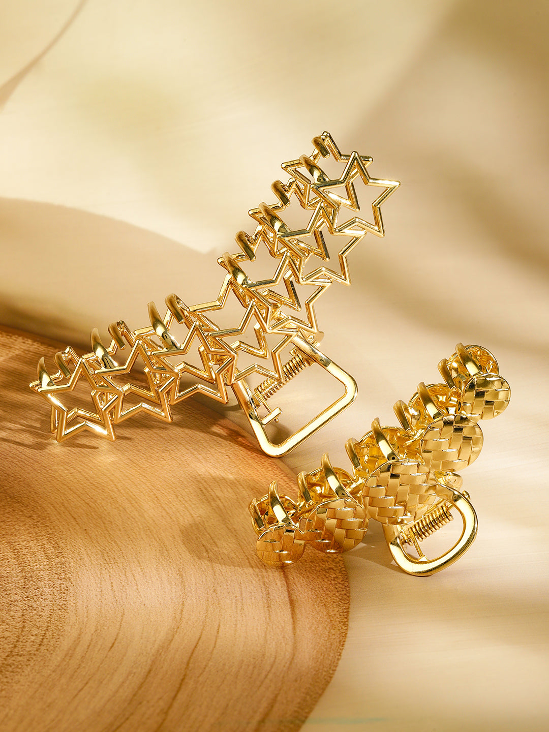 Star Motif & Gold Textured Hair Clips Gold