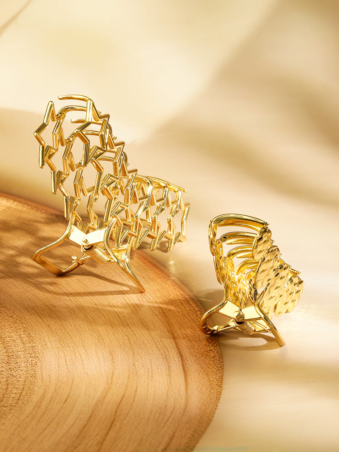 Star Motif & Gold Textured Hair Clips Gold
