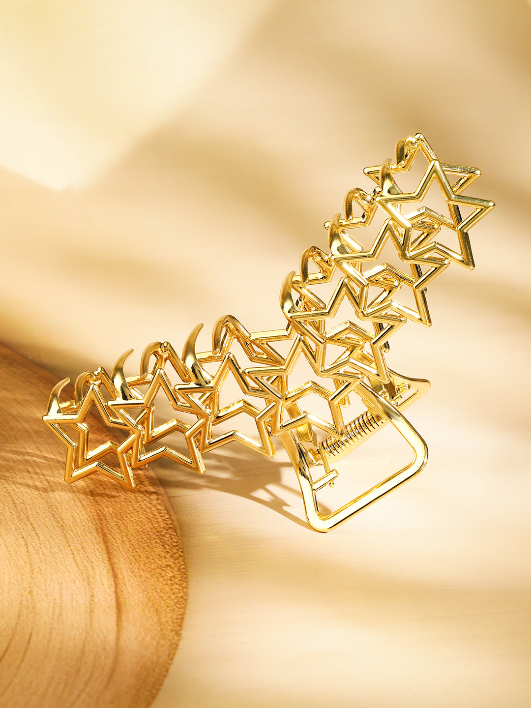 Star Motif & Gold Textured Hair Clips Gold
