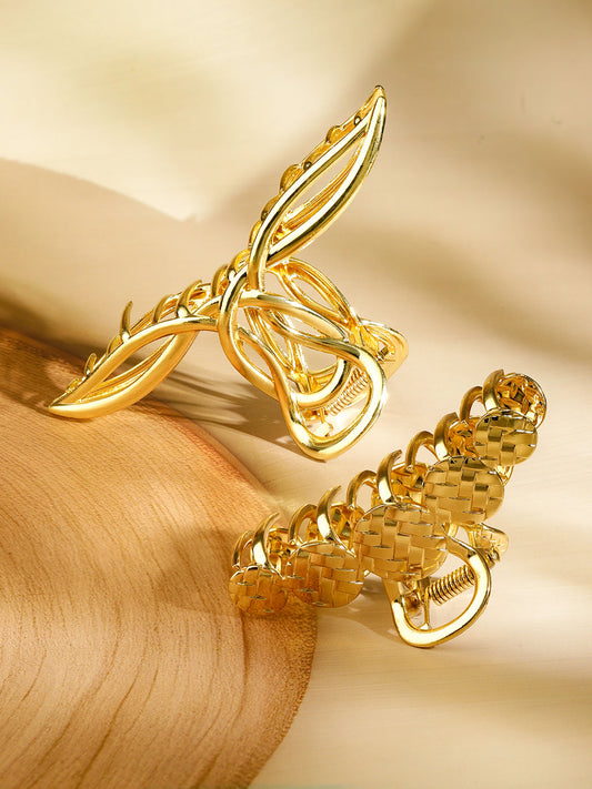 Gold Textured & Abstract Hair Claw Clips Gold