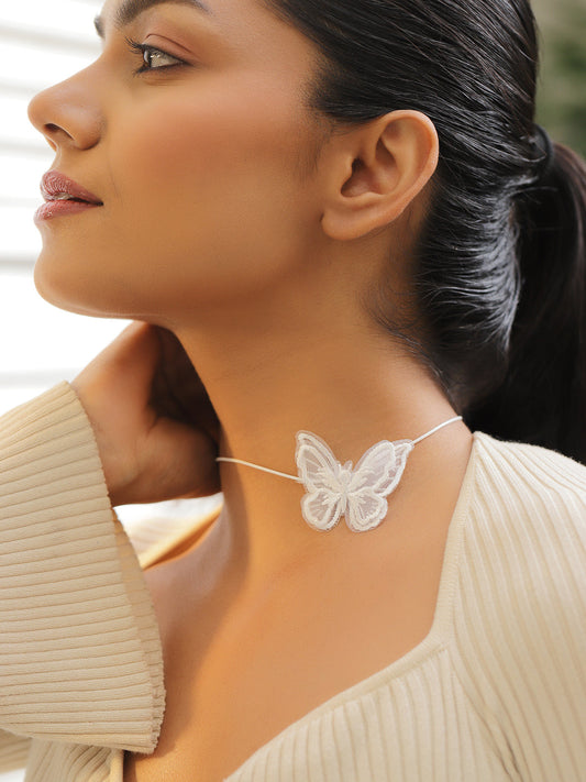 Butterfly Motif White Choker フリーサイズ