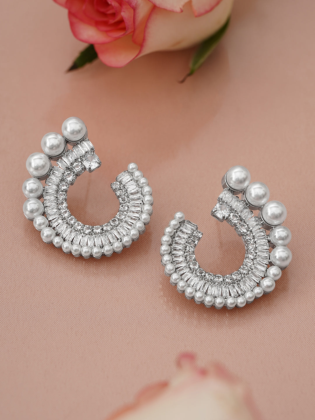 【Rubans】 American Diamond Zirconia Pearl White Studs｜アメリカンダイヤモンド ジルコニア パール ホワイト スパイラル スタッドイヤリング