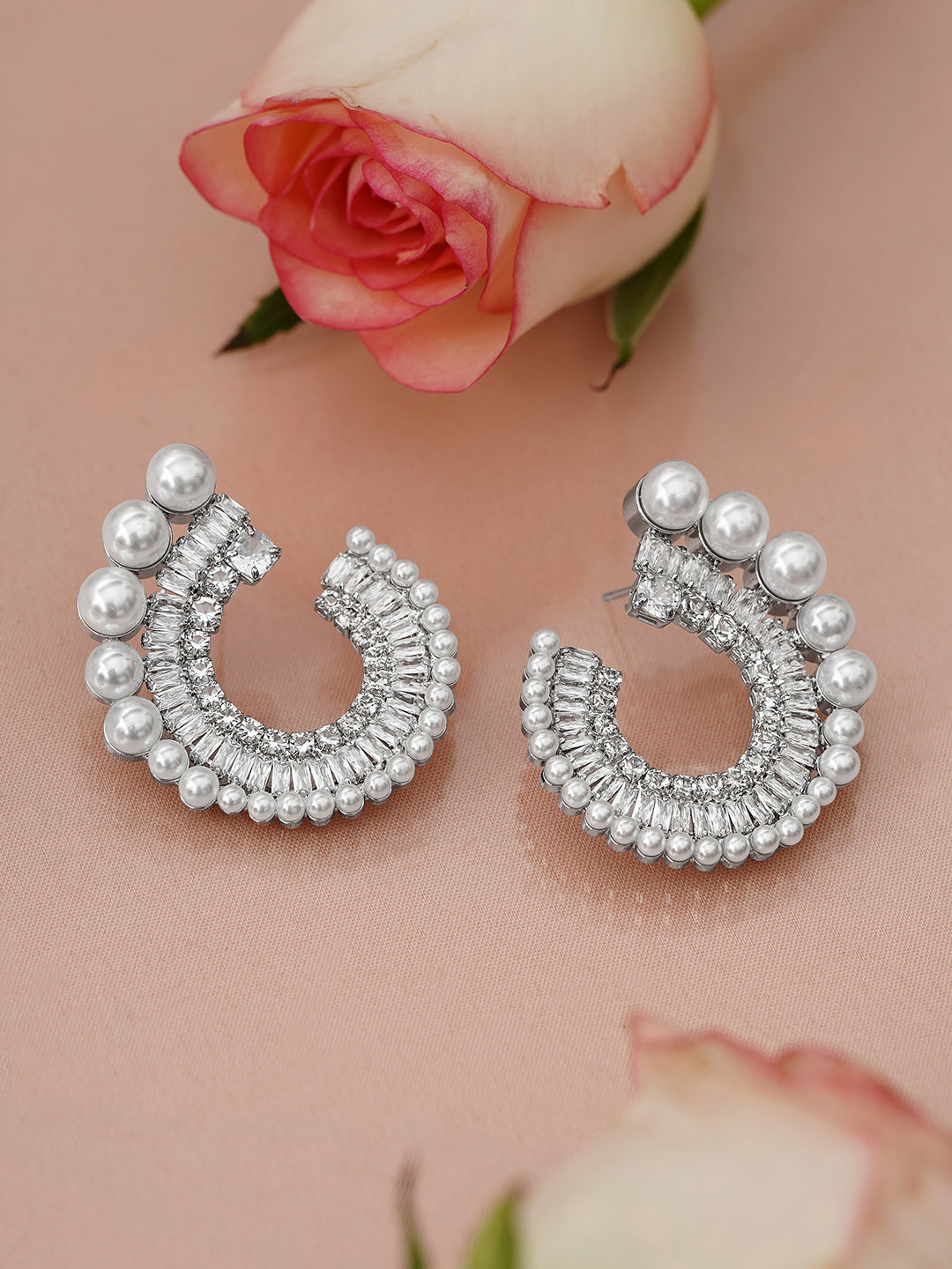 【Rubans】 American Diamond Zirconia Pearl White Studs｜アメリカンダイヤモンド ジルコニア パール ホワイト スパイラル スタッドイヤリング
